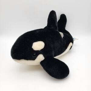 Sea World Shamu Orca Whale Plush 16" Straight Fin Hard Eyes Stuffed Animal 2015